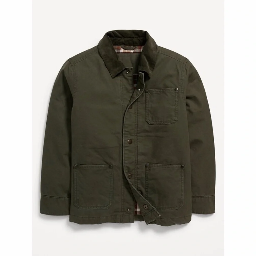 Old Navy Canvas Corduroy-Trim Flannel Lined Barn Chore Jacket Coat for Boys